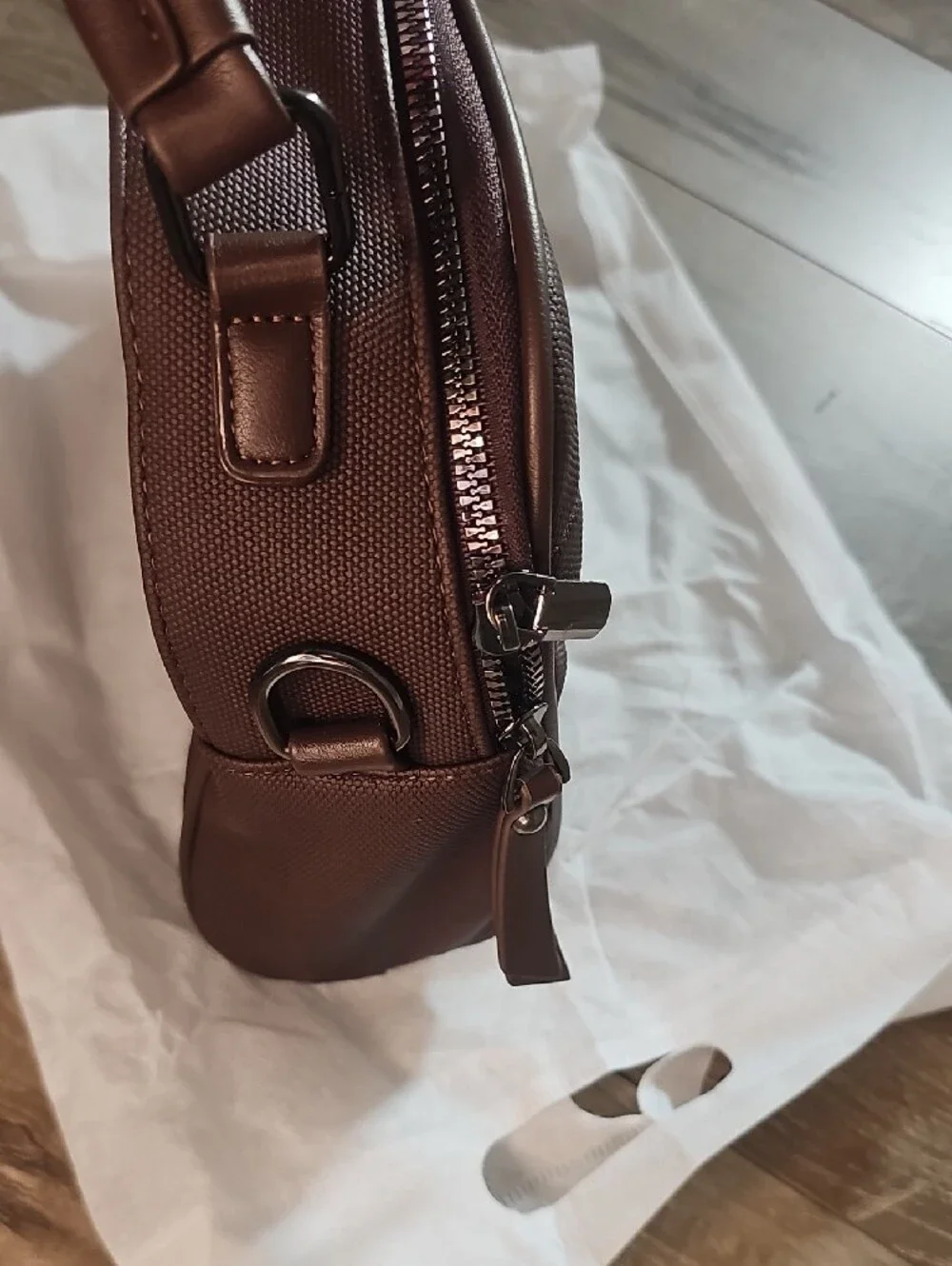 Textured Brown Crossbody Bag with Front Zip Pocket